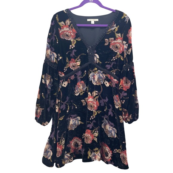 Whimsigoth Juniors Dress M Black Velvet Burnout Empire Floral Dark Romantic Boho - Picture 11 of 16